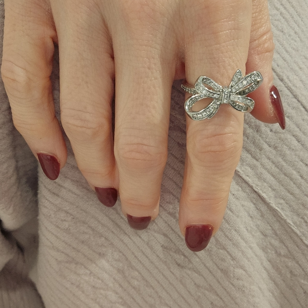 NEW Crystalled Bow Silver-Tone Ring Multiple Sizes Available